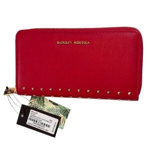 NWT Badgley Mischka Red Studded Long Wallet Clutch